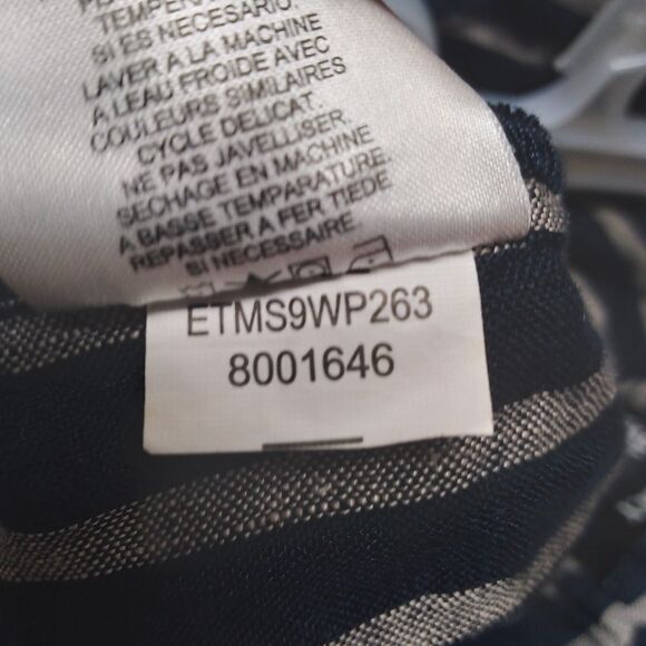 Ellen Tracy size L pull on pants 100% linen stripe dark navy gray - Picture 8 of 8